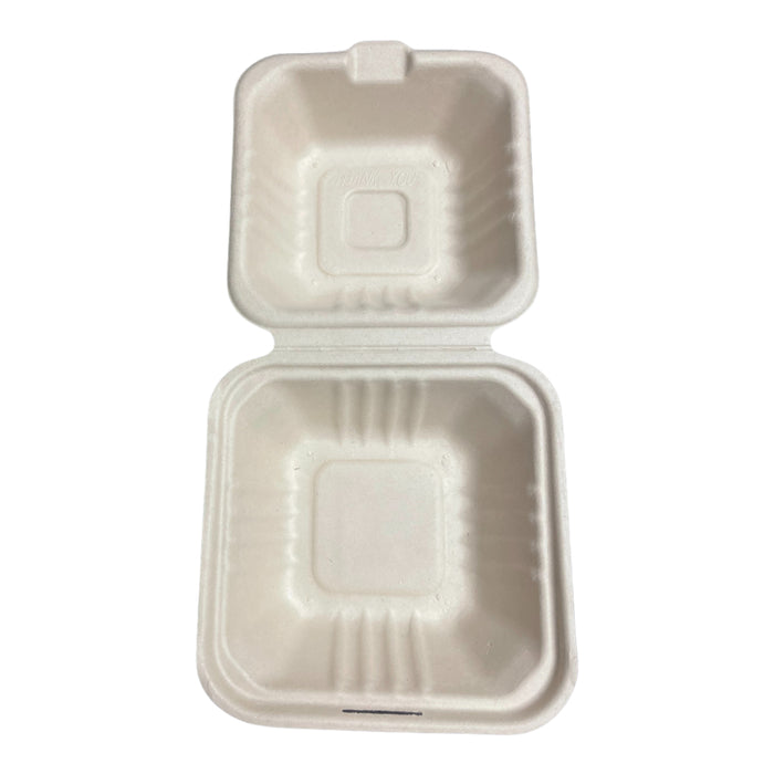 6"x6"x3" BIODEGRADABLE COMPOSTABLE BAGASSE PULP HINGED CONTAINERS 500CT