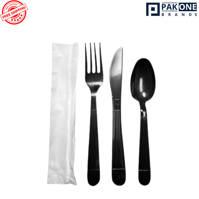FULL SIZE HEAVY 4 PIECE INDV WRAPPED BLACK CUTLERY KIT 250CT