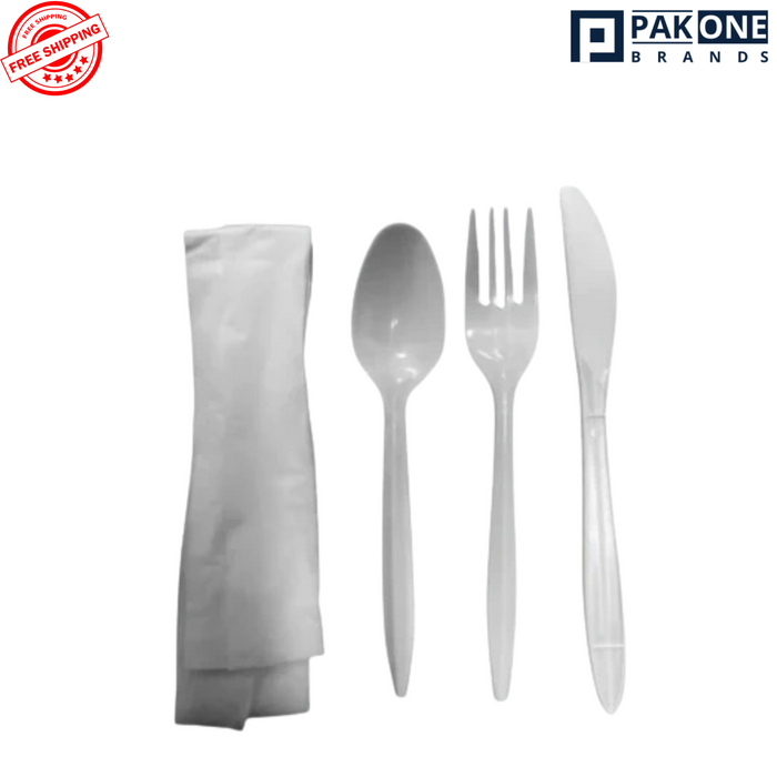 MEDIUM WEIGHT WHITE CUTLERY KITS 250CT