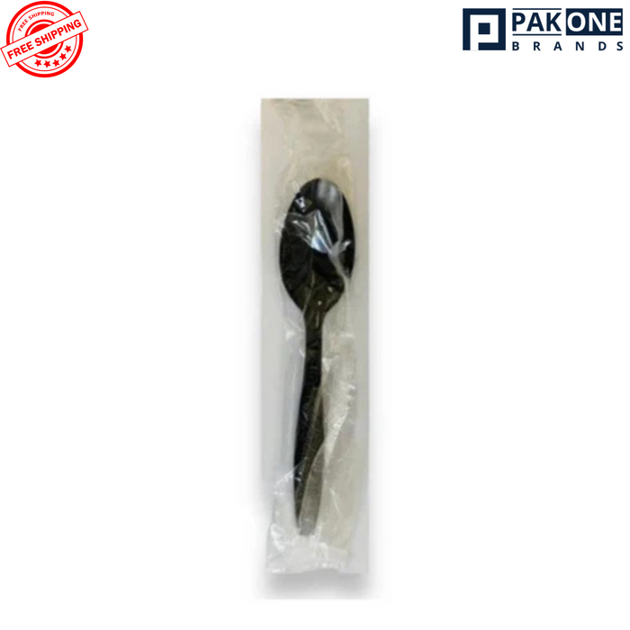 BLACK HEAVY PLASTIC SPOONS INDIVIDUALLY WRAPPED PS 1000CT