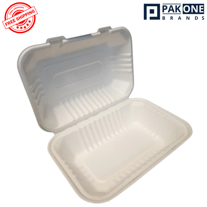 9x6x3 - 200/CASE ECO BIODEGRADABLE COMPOSTABLE ONE COMPARTMENT BAGASSE HINGED CONTAINERS