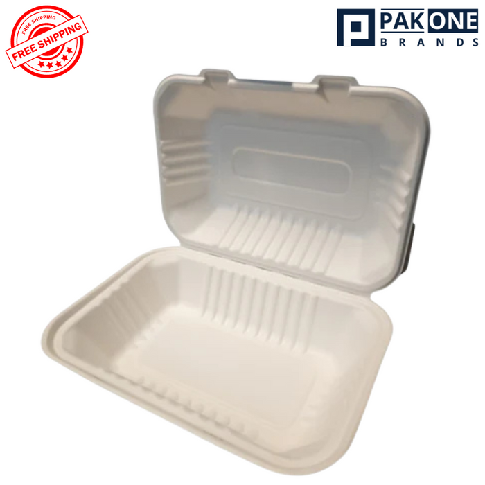 9x6x3 - 200/CASE ECO BIODEGRADABLE COMPOSTABLE ONE COMPARTMENT BAGASSE HINGED CONTAINERS