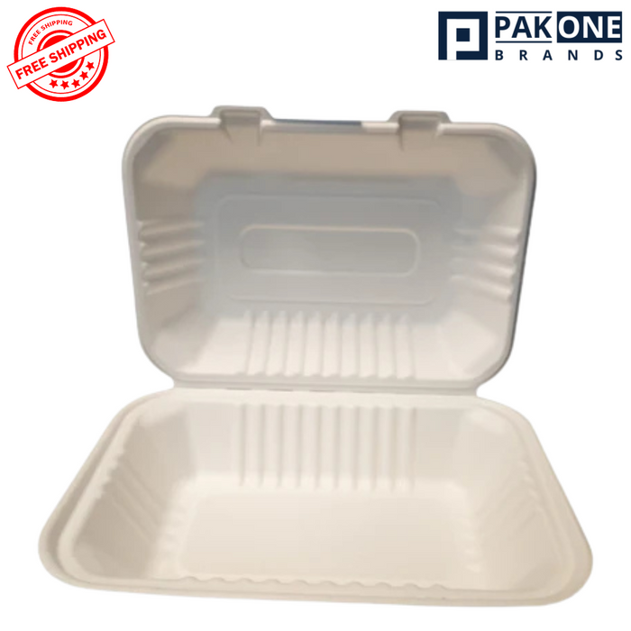 9x6x3 - 200/CASE ECO BIODEGRADABLE COMPOSTABLE ONE COMPARTMENT BAGASSE HINGED CONTAINERS