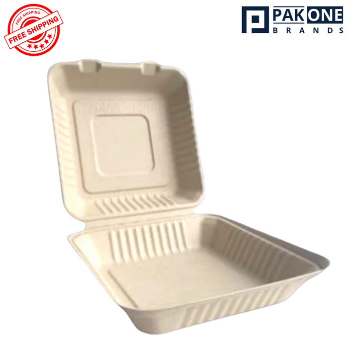 9"x9"x3" (PFAS FREE) ECO BIODEGRADABLE COMPOSTABLE BAMBOO 1 COMPARTMENT HINGED CONTAINERS 200CT