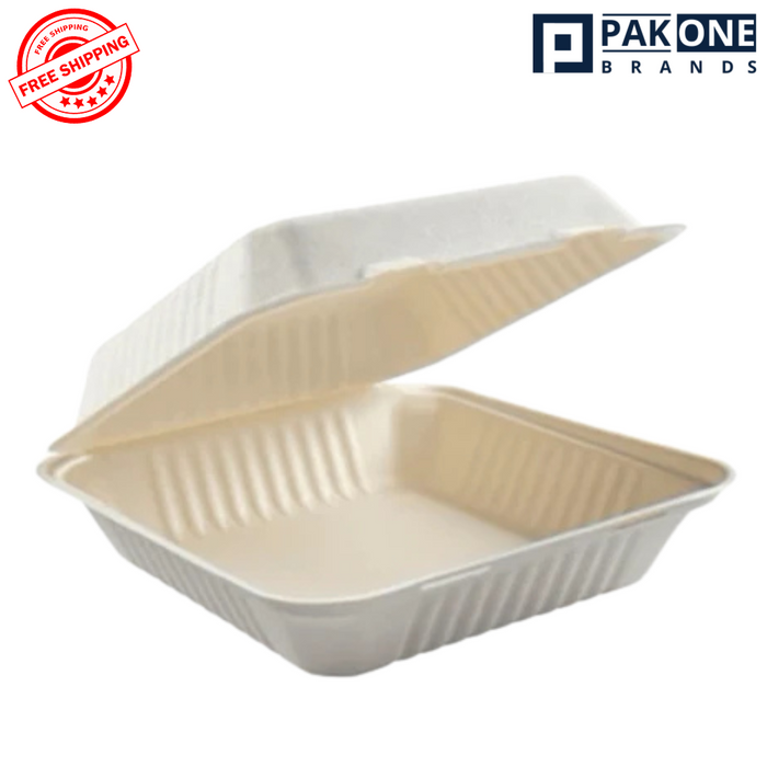 9X9X3-200CT ECO BIODEGRADABLE COMPOSTABLE BAGASSE ONE COMPARTMENT HINGED CONTAINERS