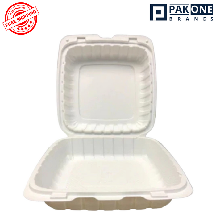 8" X 8" X 3" WHITE PLASTIC POLYPROPYLENE HINGED CONTAINER VENTED 1 COMP-150CT