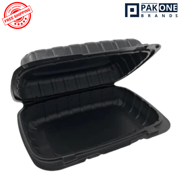 9X6X3 HOAGIE POLYPROPYLENE BLACK PLASTIC HINGED CONTAINER VENTED 150CT