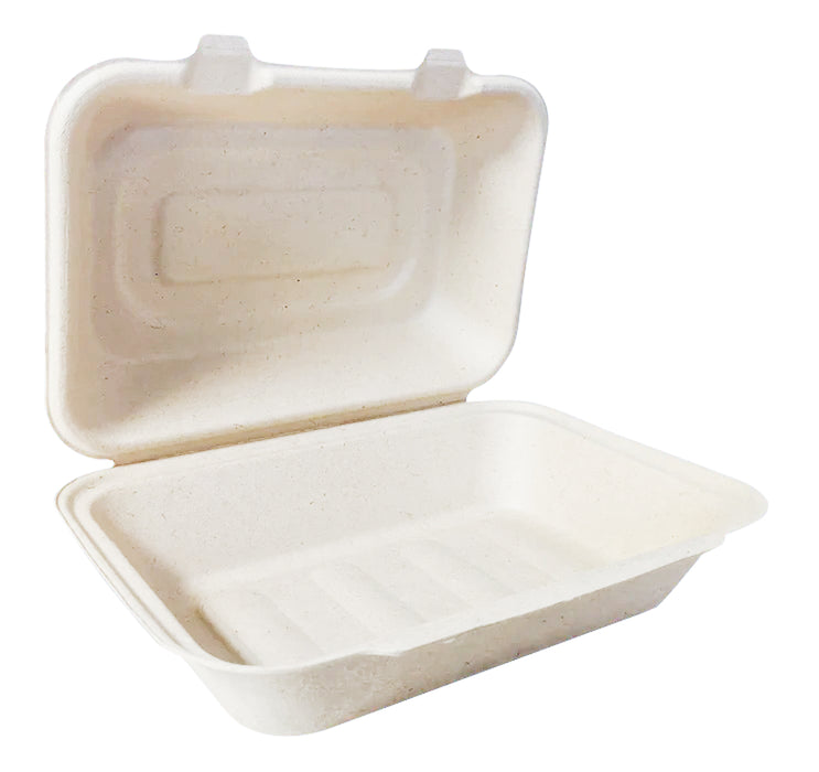 9x6x3 ECO BIODEGRADABLE COMPOSTABLE ONE COMPARTMENT BAGASSE HINGED CONTAINERS 200CT