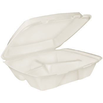 SMALL 3 COMP FOAM HINGED LID 8" X 8 X 3 WHITE 200CT