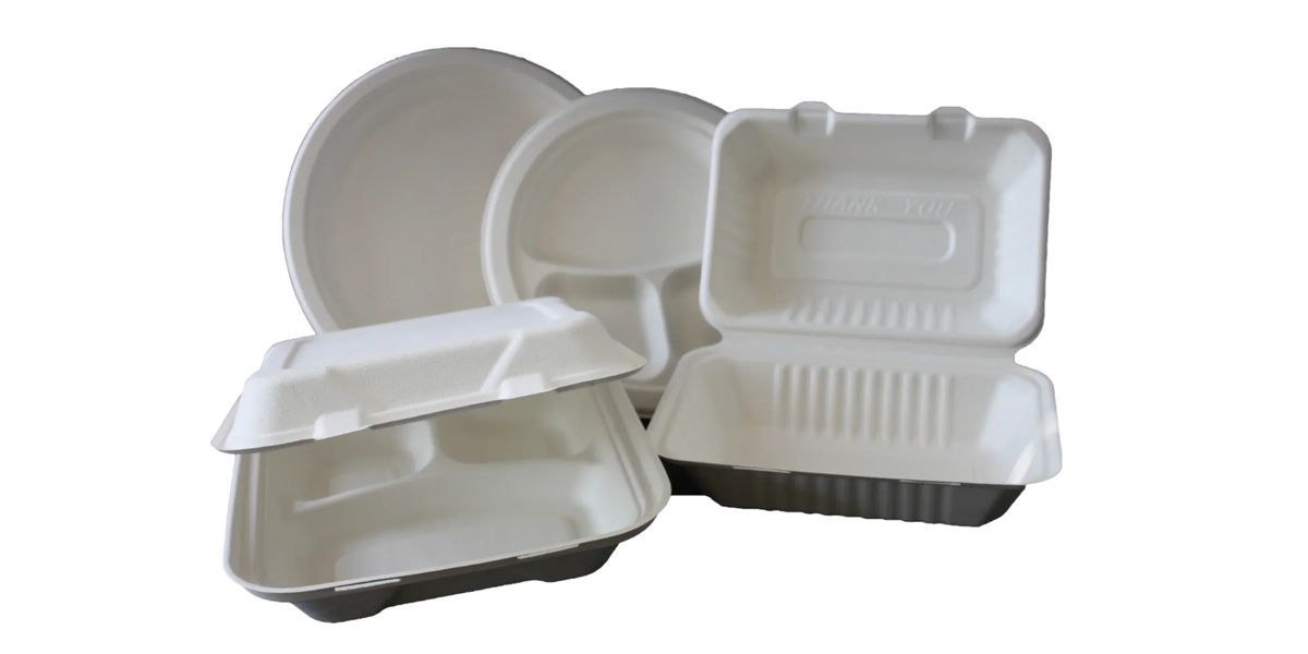 9x6x3 ECO BIODEGRADABLE COMPOSTABLE FIBER HINGED CONTAINERS 200CT — P  Plus Packaging