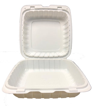 8" X 8" X 3" WHITE PLASTIC POLYPROPYLENE HINGED CONTAINER VENTED 1 COMP-150CT