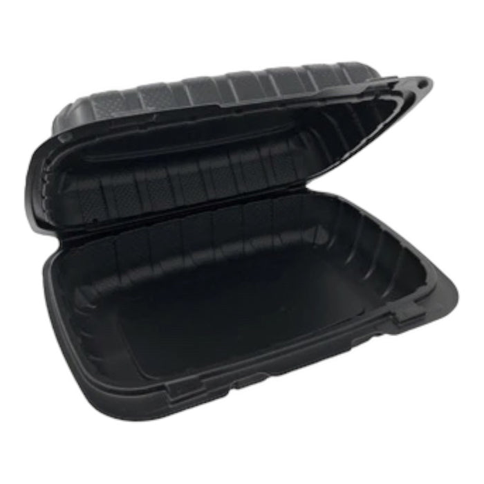9X6X3 HOAGIE POLYPROPYLENE BLACK PLASTIC HINGED CONTAINER VENTED 150CT