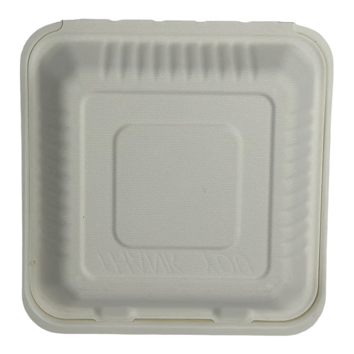 (PFAS FREE) 9x9x3  ECO BIODEGRADABLE COMPOSTABLE BAGASSE THREE COMPARTMENT HINGED CONTAINERS 200CT