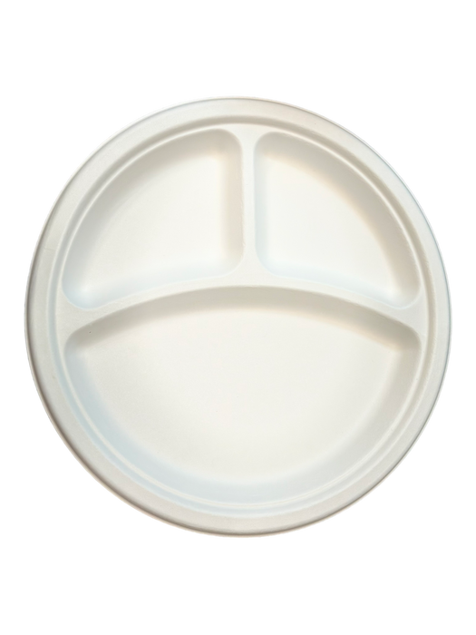 9" ECO BIODEGRADABLE COMPOSTABLE BAGASSE 3 COMPARTMENT PLATES 500CT