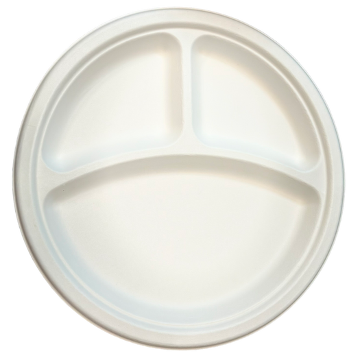 10" ECO BIODEGRADABLE COMPOSTABLE BAGASSE PLATES THREE COMPARTMENT 500CT