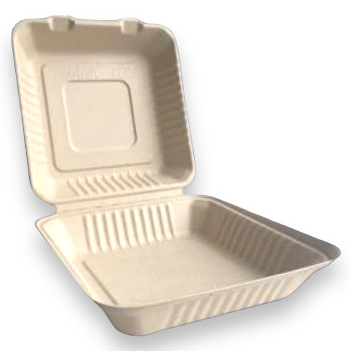9"x9"x3" (PFAS FREE) ECO BIODEGRADABLE COMPOSTABLE BAMBOO 1 COMPARTMENT HINGED CONTAINERS 200CT