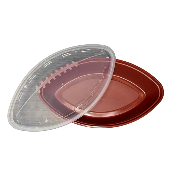 Football Shaped Plastic Container 56oz Brown PMS#7629C & Clear Lid - 100CT
