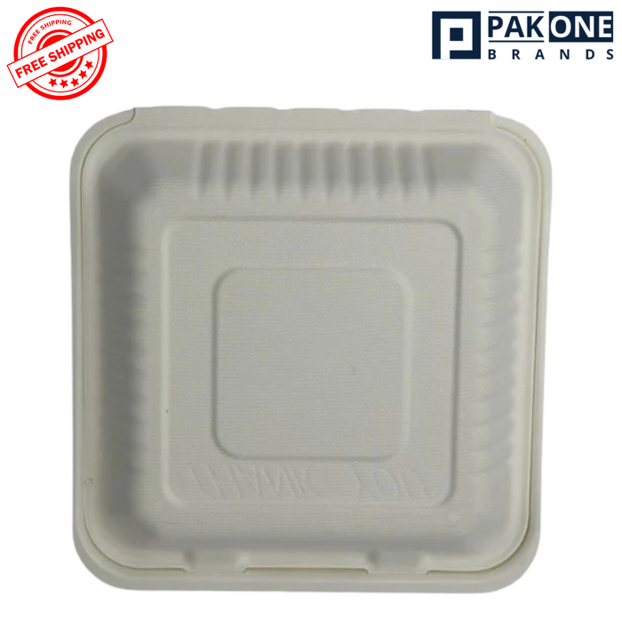 9x9x3 ECO BIODEGRADABLE COMPOSTABLE BAGASSE THREE COMPARTMENT HINGED CONTAINERS 200CT