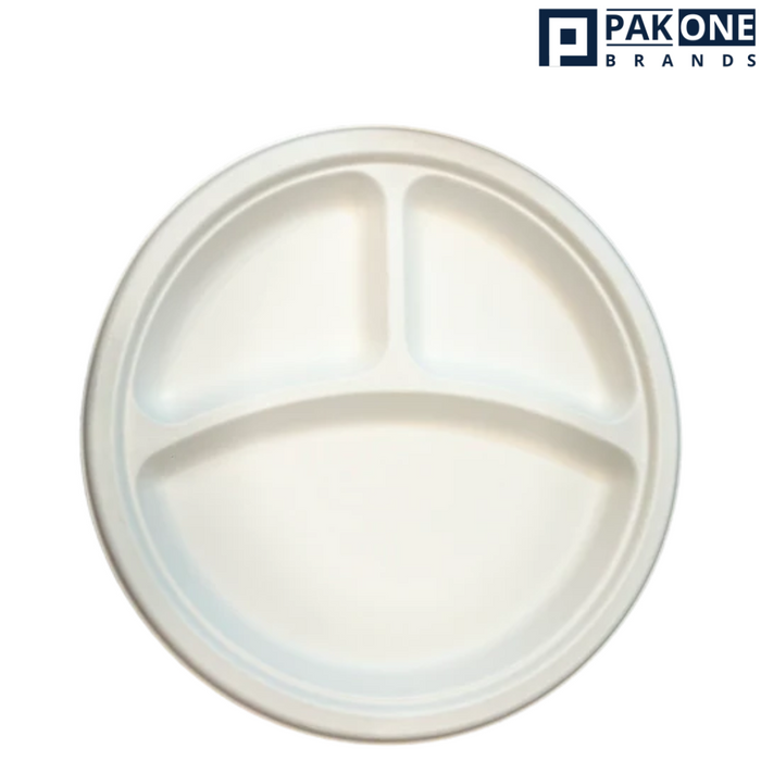 9" ECO BIODEGRADABLE COMPOSTABLE BAGASSE 3 COMPARTMENT PLATES 500CT