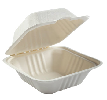 6x6x3 ECO BIODEGRADABLE COMPOSTABLE BAGASSE HINGED CONTAINER 500CT